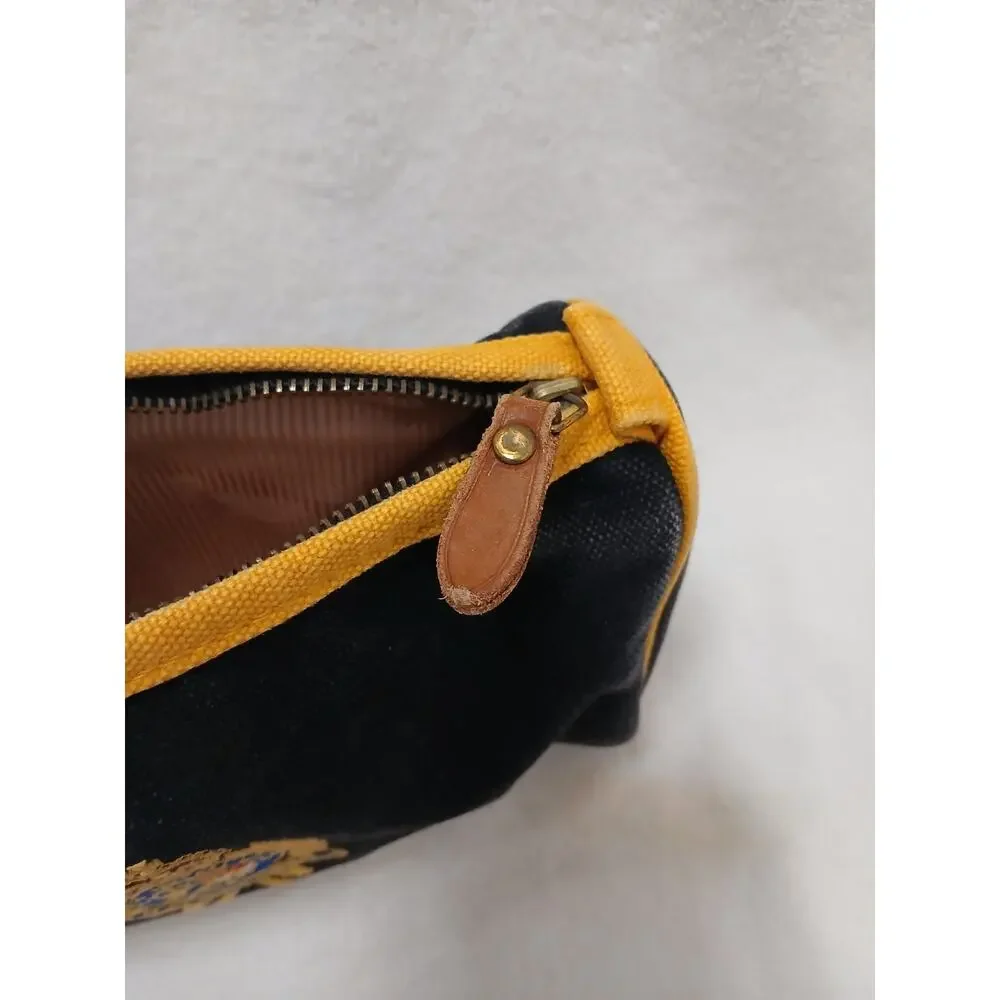 Vintage Ralph Lauren Zip Clutch Cosmetic Bag Gold Crest 7” Black Gold Embroidery